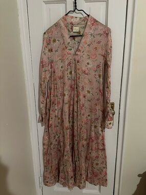 Floral Pink Long Sleeve Midi Dress